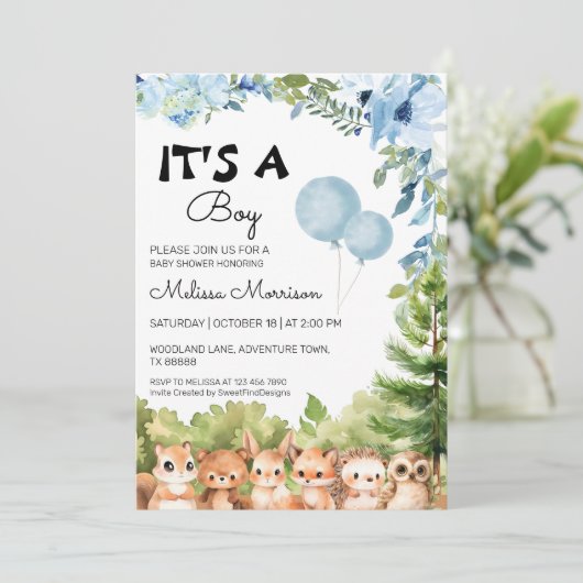 Het is een Boy Woodland Photo Boy Baby shower Kaart (Staand voorkant)