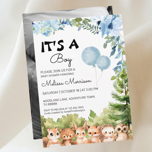 Het is een Boy Woodland Photo Boy Baby shower Kaart