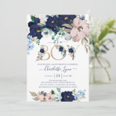 Het is een BoyNavy Blue & Blush Floral Baby shower Kaart (Staand voorkant)