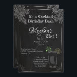 Het is een Cocktail Birthday Bash 21st Kaart<br><div class="desc">Dansen en feesten op het strand of poolside voor een weekendverjaardagsbas - stijl gestileerde tekening met krijt op het bord in verschillende lettertypen voor een 21ste verjaardagsfeestje - nodig ze uit voor een weekend van feestvieren - met het recept voor een geweldige Bloody Mary voor de ochtend erna. Uitstekende uitnodiging...</div>