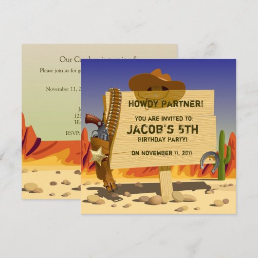 Het is een Cowboy Birthday Party. Kaart (Voorkant / Achterkant)