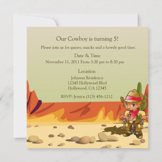 Het is een Cowboy Birthday Party. Kaart (Achterkant)