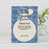 Het is een Cowboy Blue & Beige Baby shower Bedankkaart (Staand voorkant)