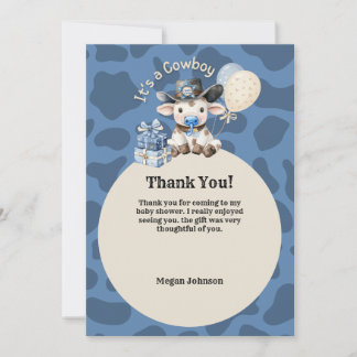 Het is een Cowboy Blue & Beige Baby shower Bedankkaart