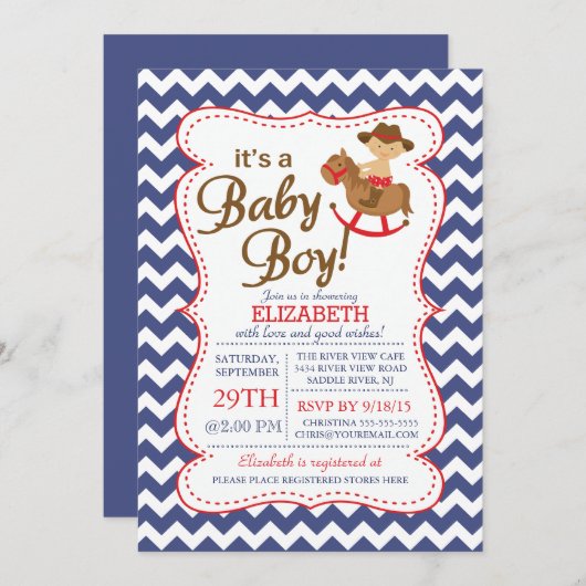 Het is een COWBOY Boys Baby shower uitnodiging (Voorkant / Achterkant)