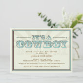 Het is een Cowboy Country Baby shower Blue Invitat Kaart (Staand voorkant)