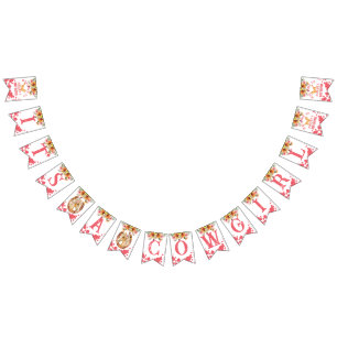 Het is een Cowgirl baby shower paardjes roze Vlaggetjes