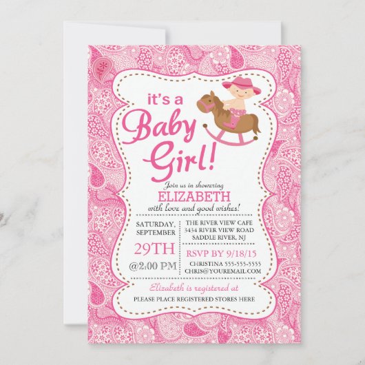 Het is een COWGIRL Meisjes Baby shower Invitation Kaart (Voorkant)
