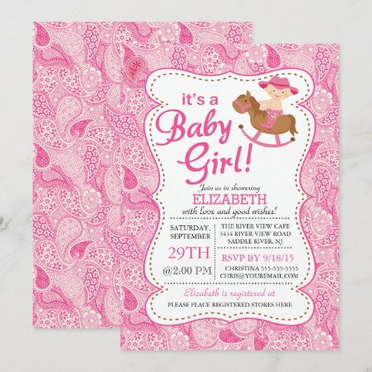 Het is een COWGIRL Meisjes Baby shower Invitation Kaart (Voorkant / Achterkant)