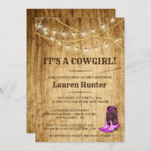 Het is een Cowgirl! Uitnodiging Baby shower land