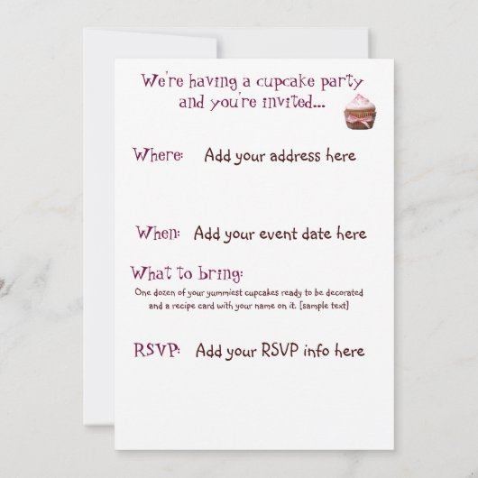 Het is een Cupcake feest. Uitnodigingen (Achterkant)