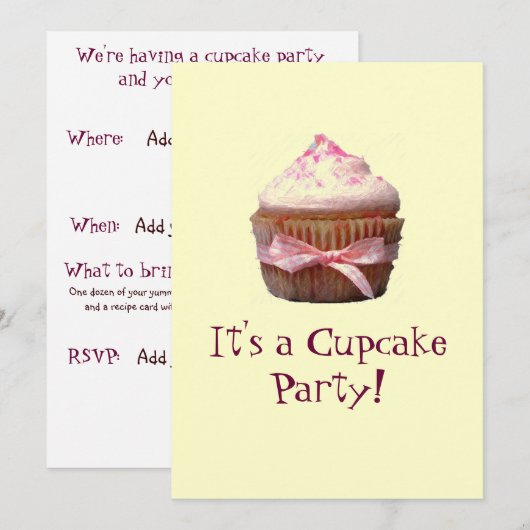 Het is een Cupcake feest. Uitnodigingen (Voorkant / Achterkant)
