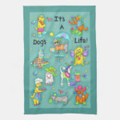 Het is een Dogs Life Whimsy Funny Dogs Blauwgroen  Theedoek (Verticaal)