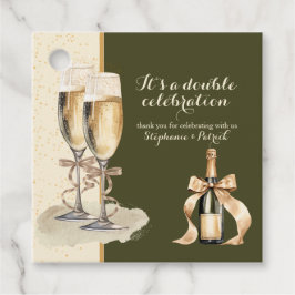 Het is een dubbel feest met gouden champagne bedankjes labels