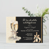 Het is een dubbel feest met gouden champagne kaart (Staand voorkant)
