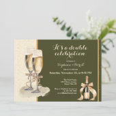 Het is een dubbel feest met gouden champagne kaart (Staand voorkant)