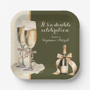 Het is een dubbel feest met gouden champagne papieren bordje