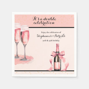 Het is een dubbel feest Roze Champagne Verjaardag Servet