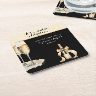 Het is een dubbel feest Zwarte Champagne Verjaarda Kartonnen Onderzetters