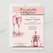 Het is een dubbel verjaardagsfeest Roze Champagne Kaart (Voorkant)