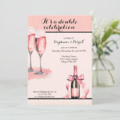 Het is een dubbel verjaardagsfeest Roze Champagne Kaart (Staand voorkant)