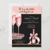 Het is een dubbel verjaardagsfeest Zwarte Champagn Kaart (Voorkant)