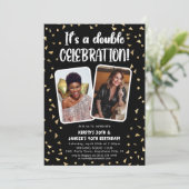 Het is een dubbel viering foto verjaardagsfeestje kaart (Staand voorkant)