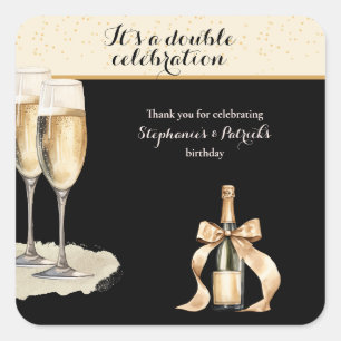 Het is een dubbele verjaardag Black Champagne-vier Vierkante Sticker