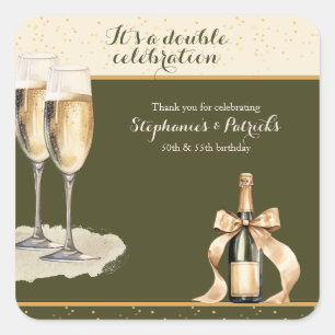 Het is een dubbele verjaardag groene champagne vie vierkante sticker