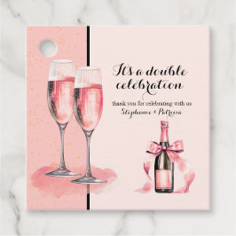 Het is een dubbele viering Roze Champagne Verjaard Bedankjes Labels