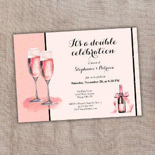 Het is een dubbele viering Roze Champagne Verjaard Kaart