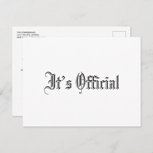 Het is een eenvoudige gotische bruiloft aankondigingskaart (Voorkant / Achterkant)