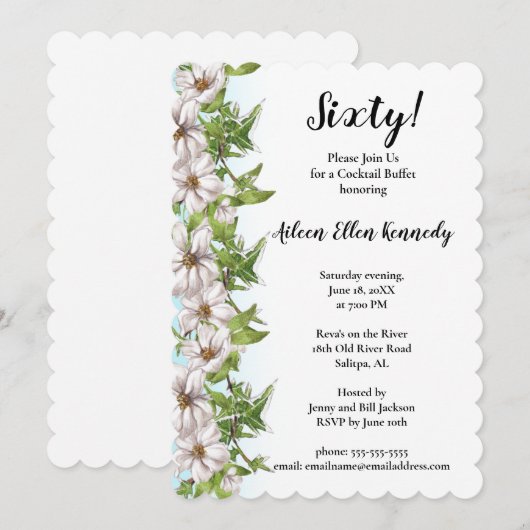 Het is een Elegant Floral Sixtieth Birthday Party  Kaart (Voorkant / Achterkant)