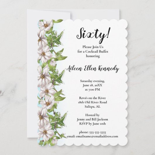 Het is een Elegant Floral Sixtieth Birthday Party  Kaart (Voorkant)