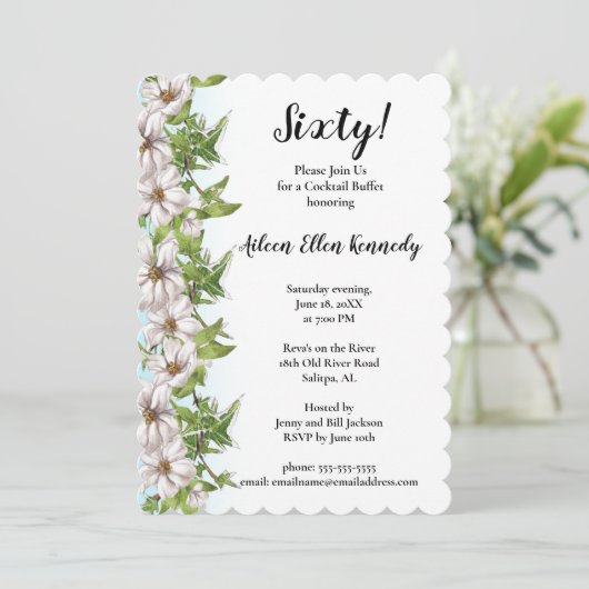 Het is een Elegant Floral Sixtieth Birthday Party  Kaart (Staand voorkant)