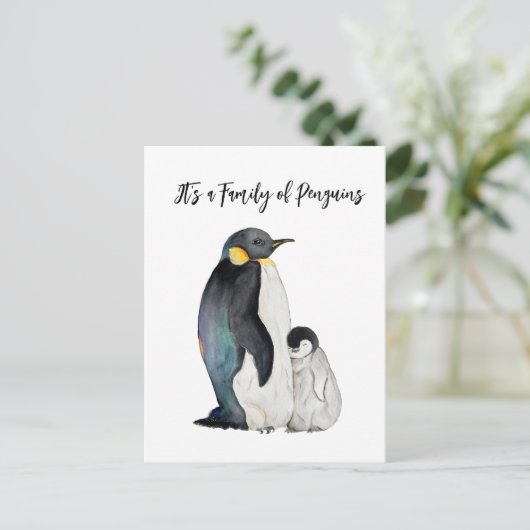 Het is een familie van pinguïns waterverf tekening briefkaart (Staand voorkant)