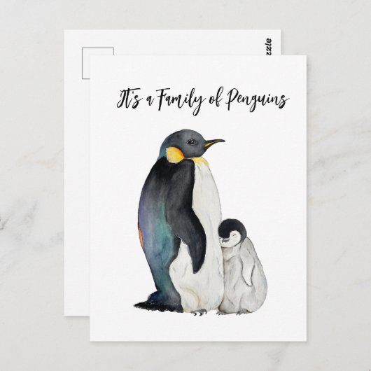 Het is een familie van pinguïns waterverf tekening briefkaart (Voorkant / Achterkant)