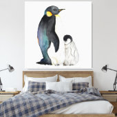 Het is een familie van pinguïns waterverf tekening canvas afdruk (Insitu (Slaapkamer))