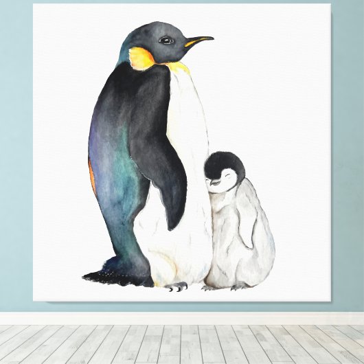 Het is een familie van pinguïns waterverf tekening canvas afdruk (Insitu (Houten vloer))