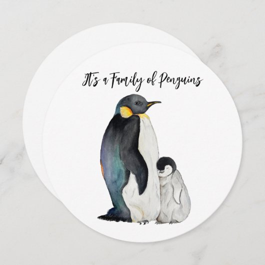 Het is een familie van pinguïns waterverf tekening feestdagenkaart (Voorkant / Achterkant)