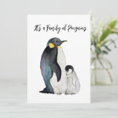 Het is een familie van pinguïns waterverf tekening kaart (Staand voorkant)