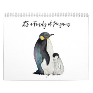 Het is een familie van pinguïns waterverf tekening kalender