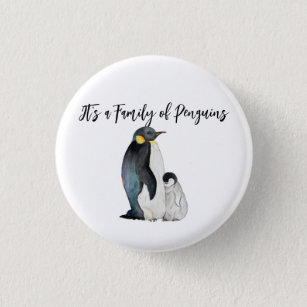 Het is een familie van pinguïns waterverf tekening ronde button 3,2 cm