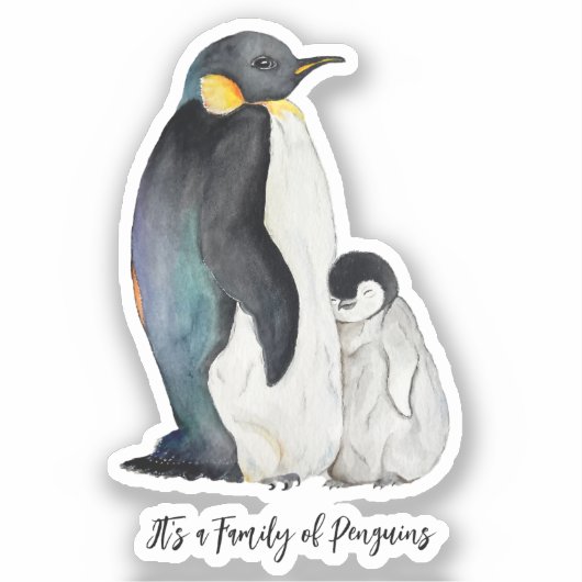 Het is een familie van pinguïns waterverf tekening sticker (Voorkant)