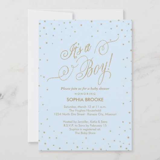 Het is een Fancy Jongen Gold Stars Blue Baby Boy S Kaart (Voorkant)