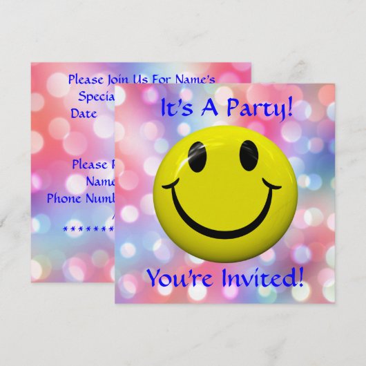 Het is een feest! Fun Happy Face-uitnodiging Kaart (Voorkant / Achterkant)