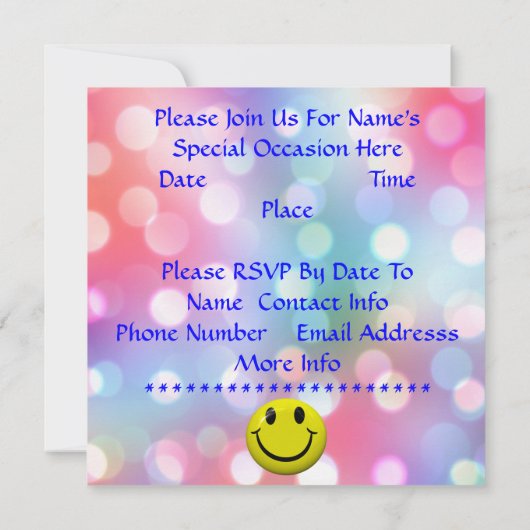Het is een feest! Fun Happy Face-uitnodiging Kaart (Achterkant)