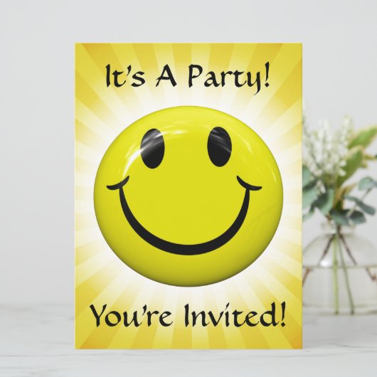 Het is een feest! Happy Face-uitnodiging Kaart (Staand voorkant)