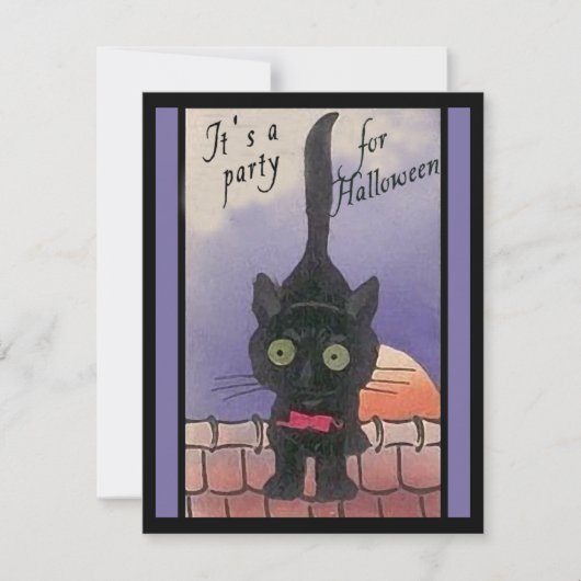 Het is een feest voor Halloween Black Cat-uitvindi Kaart (Voorkant)