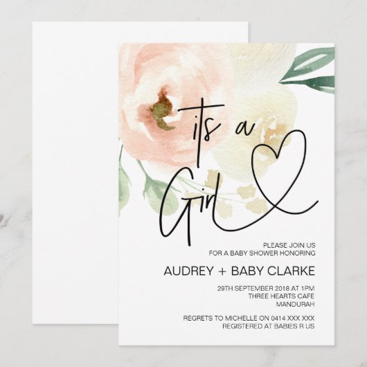 Het is een feestje voor de babymeisjes Babyfeest B Kaart (Voorkant / Achterkant)